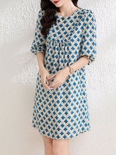 Womens Geometric Print Silk Mini Dress with Ruffle Detail